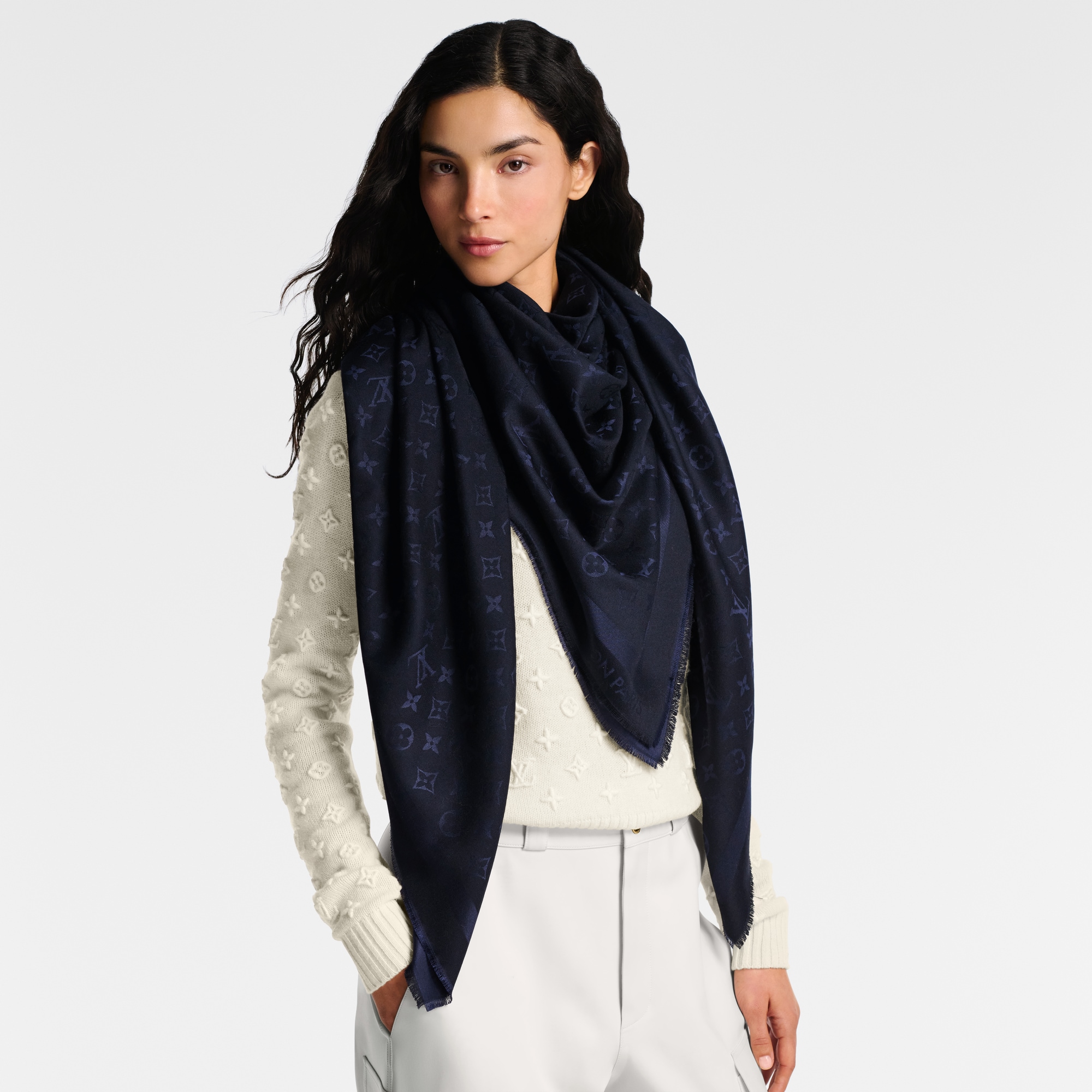 Monogram Blanket Shawl - Oversized Square Black Scarf | LOUIS